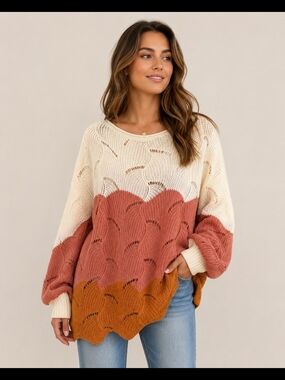 Women's Colorblock Knit Sweater - Cream, Dusty Rose & Mustard - NWOT